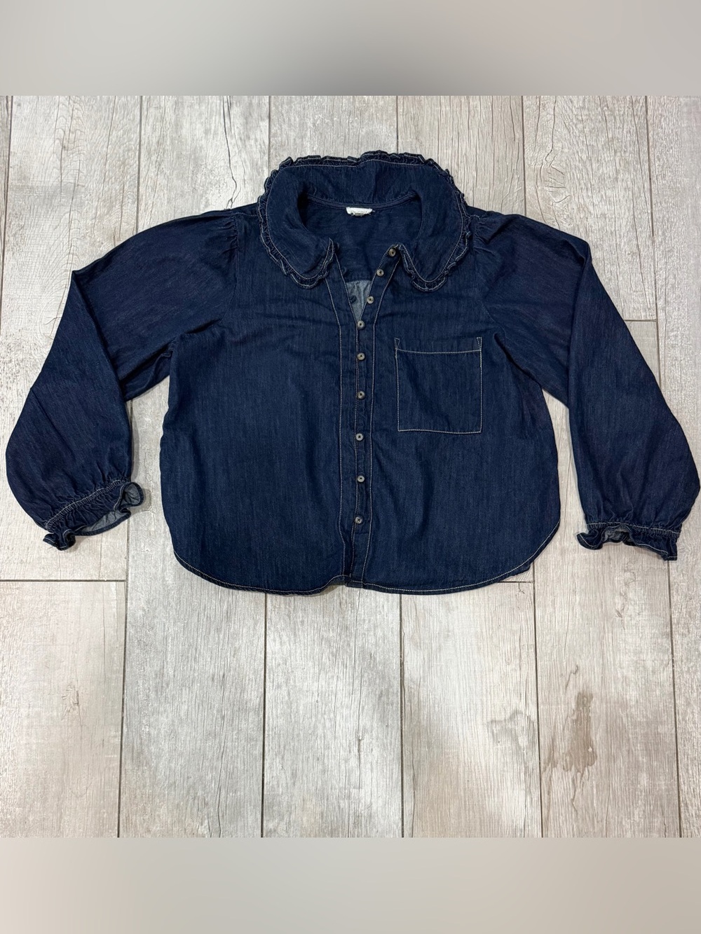 Anthropologie Pilcro Keira Denim Peter Pan Collar Blouse Size XL EUC - Picture 2 of 8